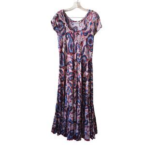 Soft Surroundings Womens Maxi Dress Size L Boho Paisley Geometric A-Line Viscose